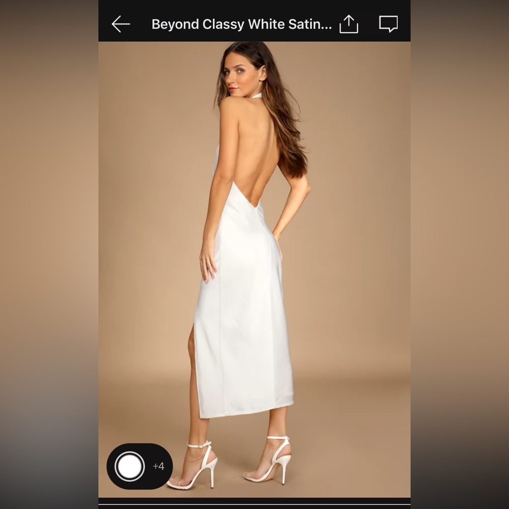 Lulu’s Beyond Classy White Satin Halter Midi Dress NWT